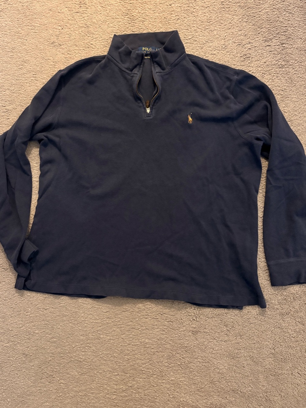 Ralph Lauren Navy Half-Zip Polo Shirt with Gold Pony Logo